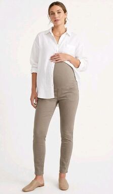 Maternity Khaki Skinny Trouser Dress Pants Full Panel Stretch Womens Size Small